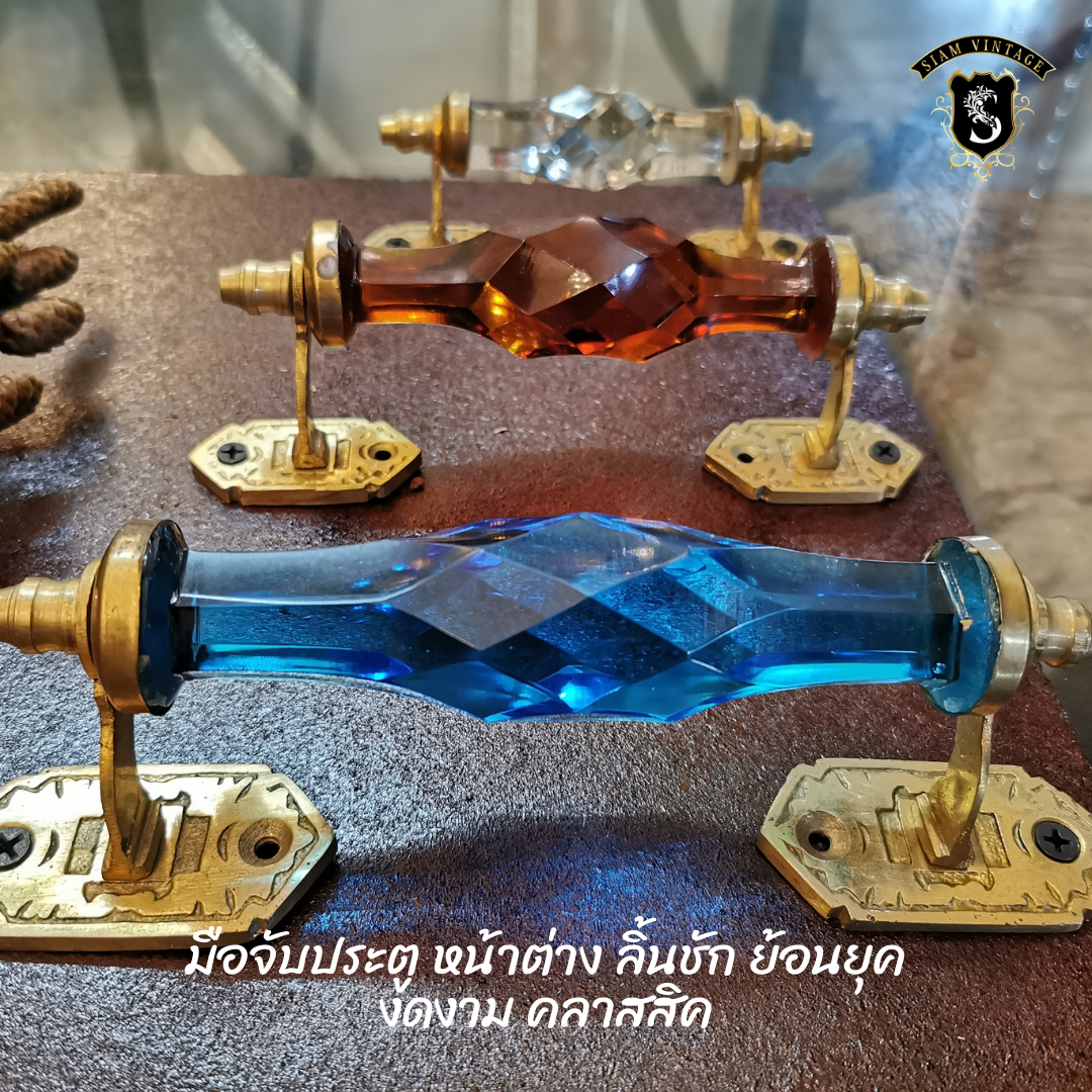 มือจับประตู  12นิ้ว มือจับประตูแก้ว ทองเหลือง มือจับประตูทองเหลือง มือจับประตูโบราณ มือจับประตูย้อนยุค ย้อนยุค แต่งบ้าน แต่งร้าน - Image 6