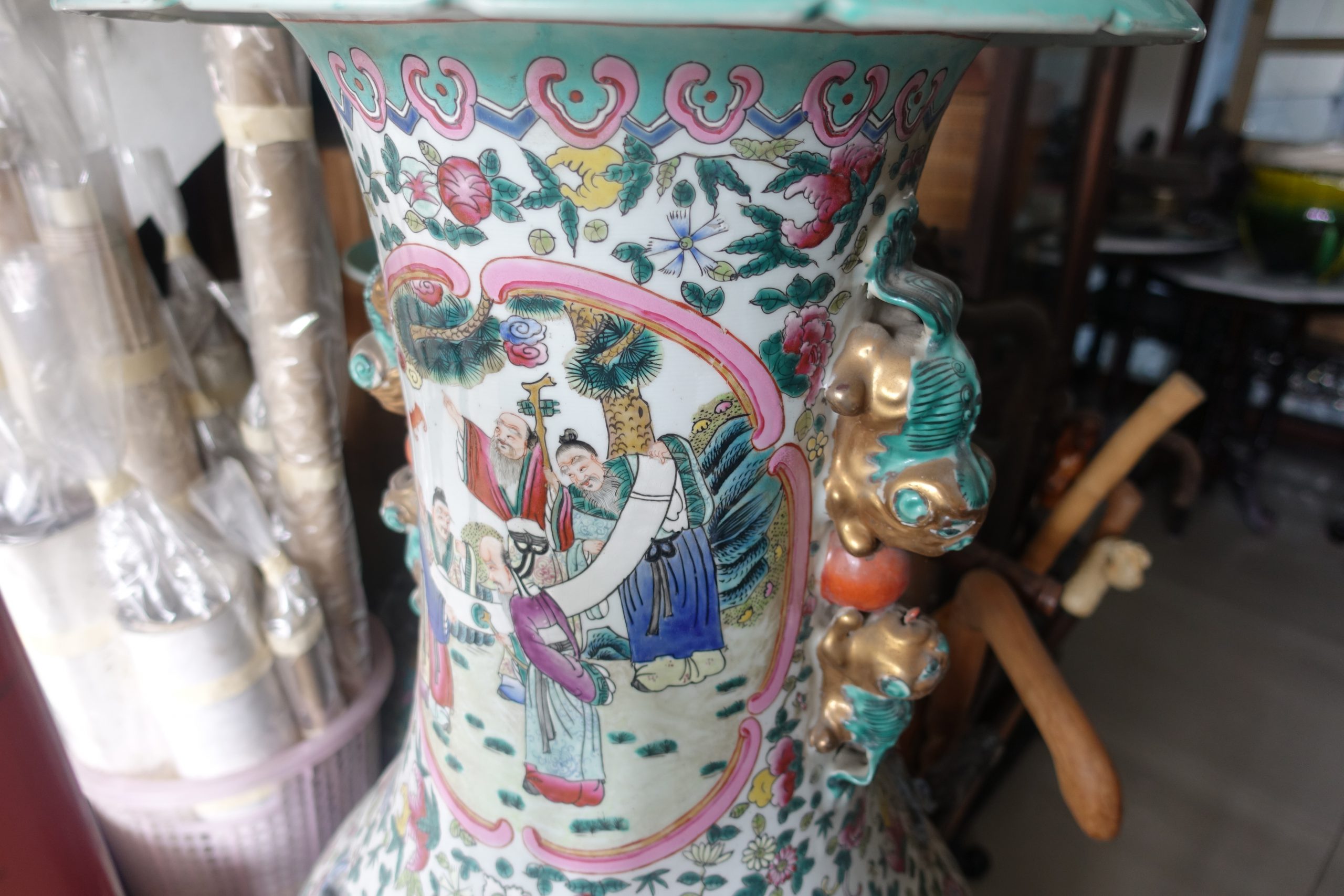 แจกันโบราณ แจกันลายคราม แจกันกังใส งดงาม คลาสสิค หายากมาก ขนาด 120x40cm - Image 4