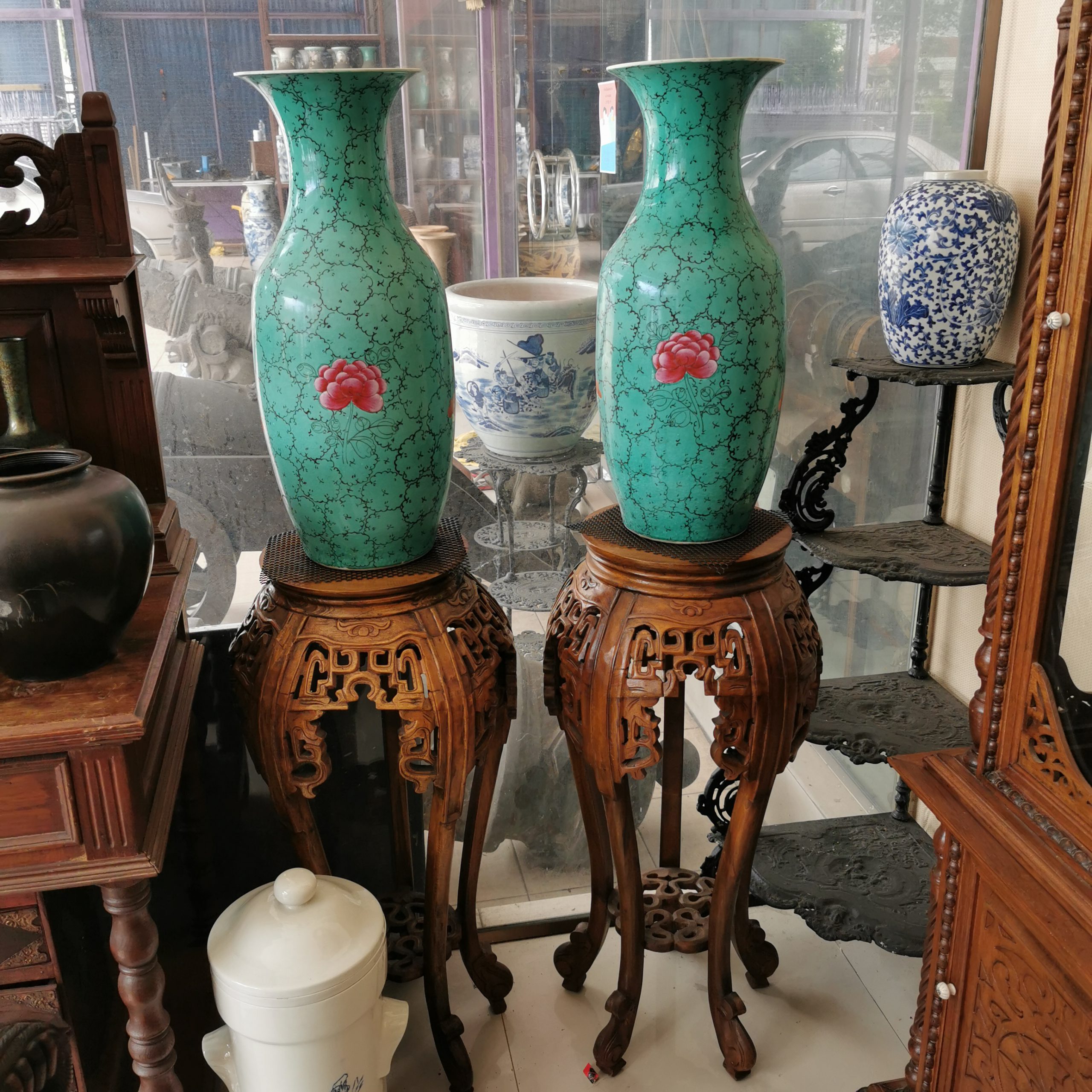 แจกันโบราณ แจกันลายคราม แจกันกังใส งดงาม คลาสสิค หายากมาก ขนาด 60x25cm - Image 3