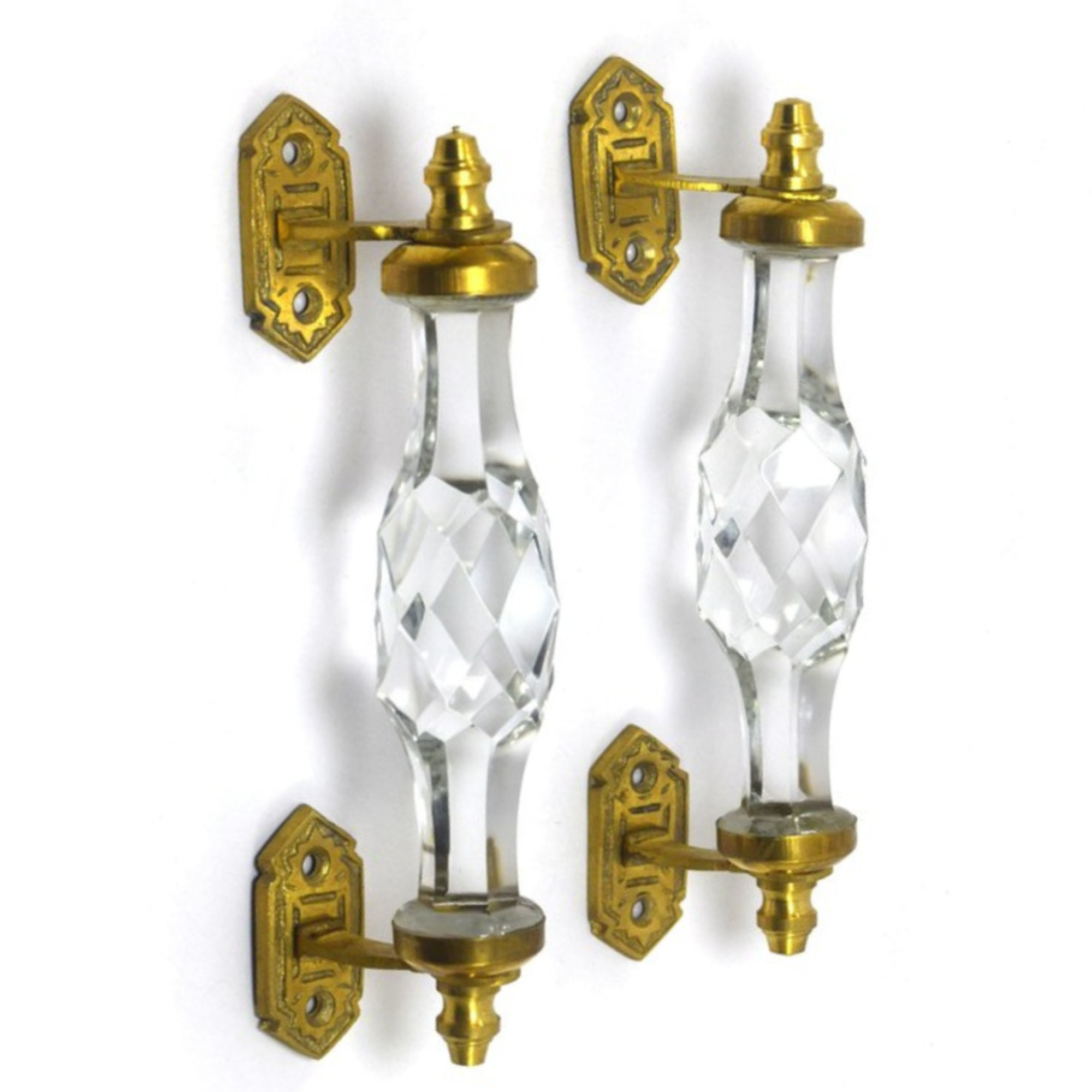 มือจับประตู 6" สีแก้วใส 1คู่ มือจับประตูแก้ว มือจับประตูทองเหลือง มือจับประตูโบราณ มือจับประตูย้อนยุค ย้อนยุค แต่งบ้าน แต่งร้าน ให้มีคุณค่า