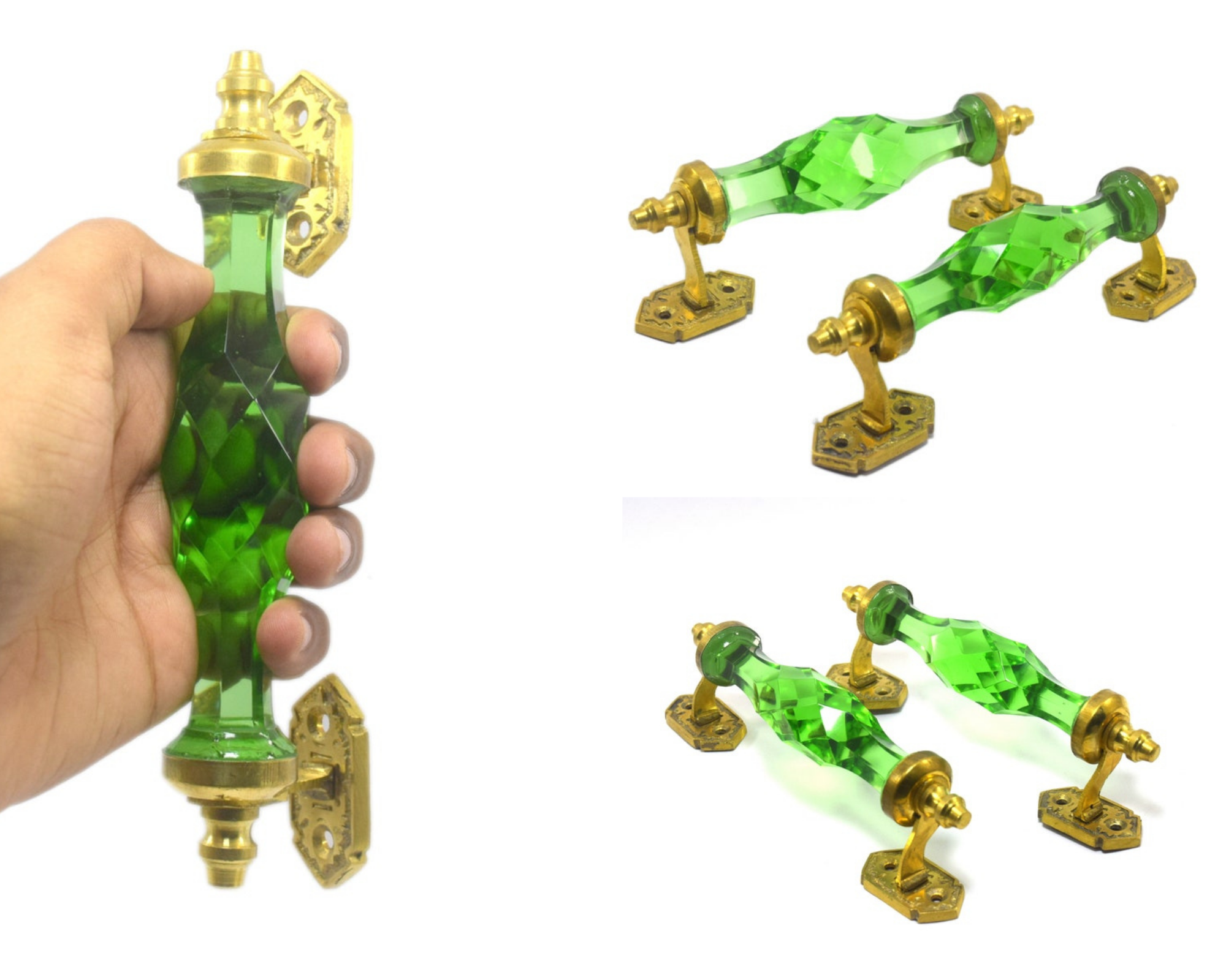 มือจับประตู 6" สีเขียว 1คู่ มือจับประตูแก้ว มือจับประตูทองเหลือง มือจับประตูโบราณ มือจับประตูย้อนยุค ย้อนยุค แต่งบ้าน แต่งร้าน ให้มีคุณค่า - Image 2