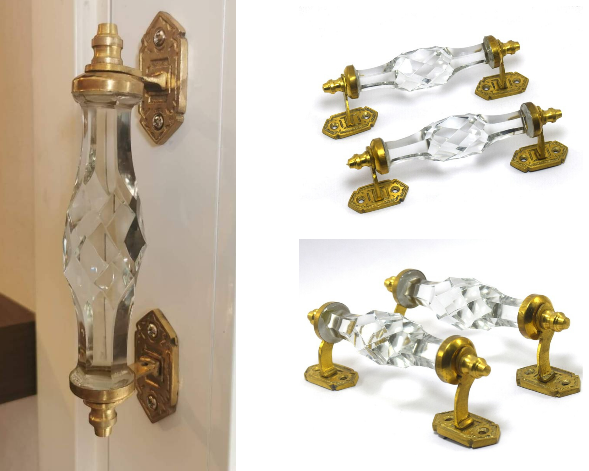 มือจับประตู 6" สีแก้วใส 1คู่ มือจับประตูแก้ว มือจับประตูทองเหลือง มือจับประตูโบราณ มือจับประตูย้อนยุค ย้อนยุค แต่งบ้าน แต่งร้าน ให้มีคุณค่า - Image 6