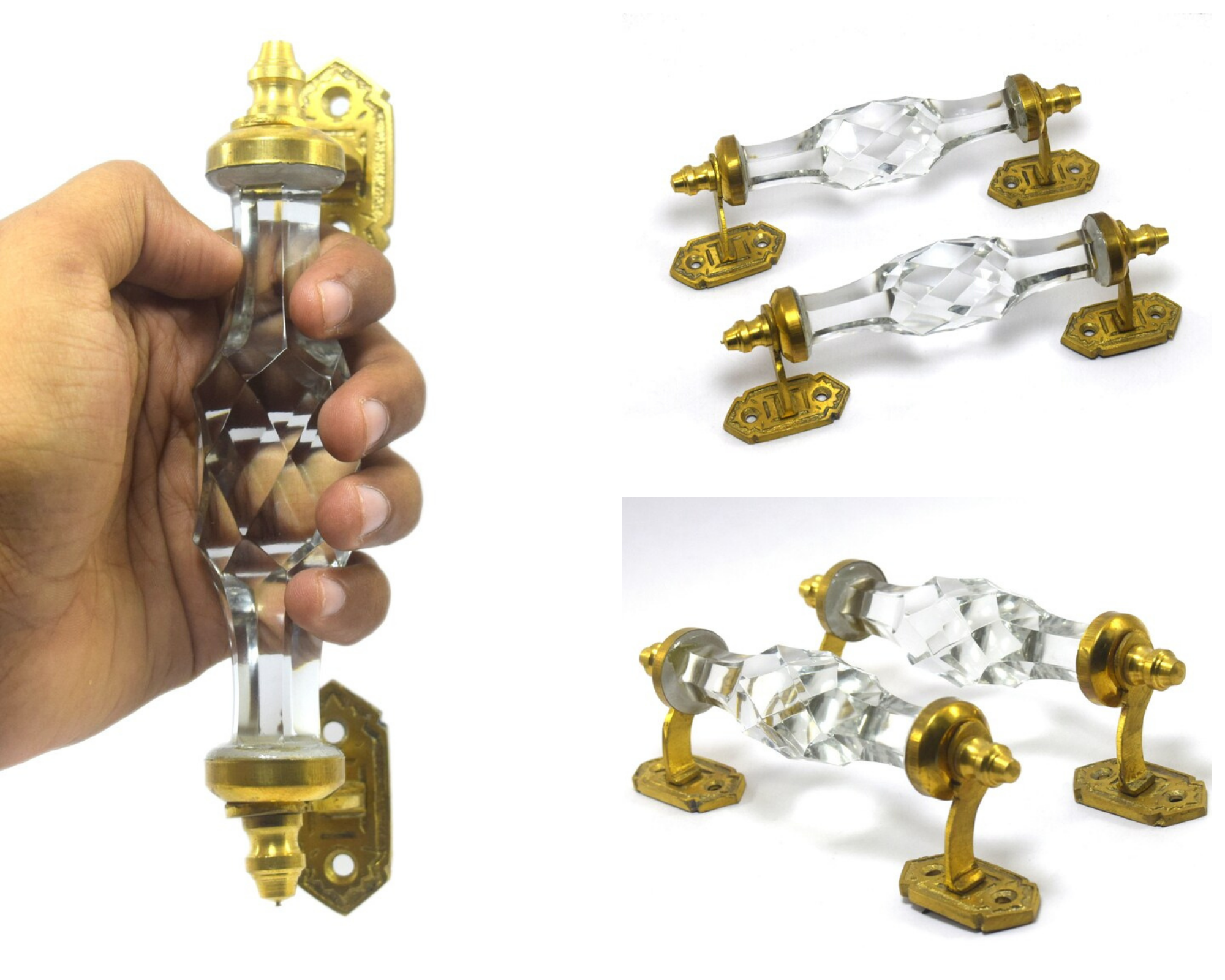 มือจับประตู 6" สีแก้วใส 1คู่ มือจับประตูแก้ว มือจับประตูทองเหลือง มือจับประตูโบราณ มือจับประตูย้อนยุค ย้อนยุค แต่งบ้าน แต่งร้าน ให้มีคุณค่า - Image 5