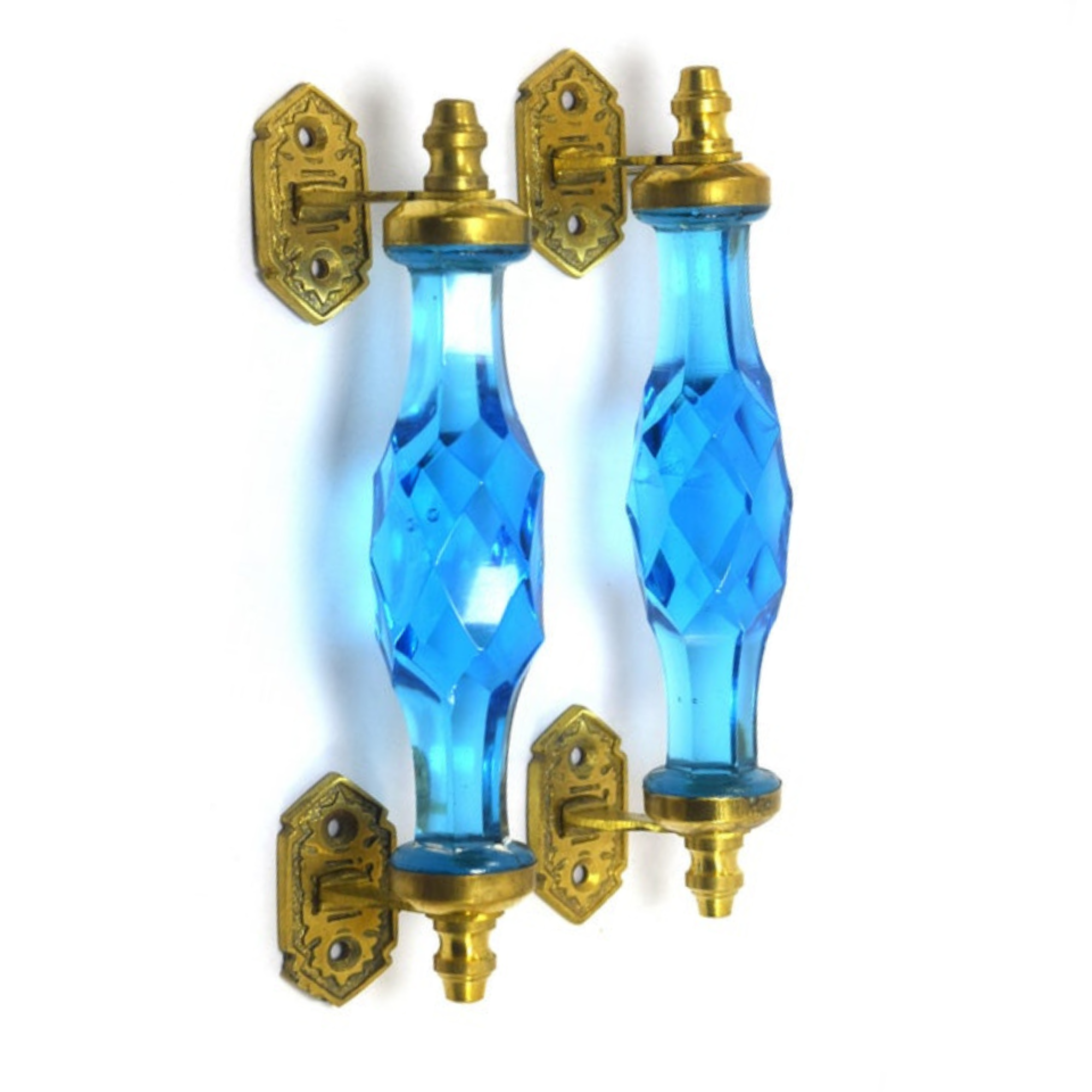 มือจับประตู 6" สีฟ้า 1คู่ มือจับประตูแก้ว มือจับประตูทองเหลือง มือจับประตูโบราณ มือจับประตูย้อนยุค ย้อนยุค แต่งบ้าน แต่งร้าน ให้มีคุณค่า