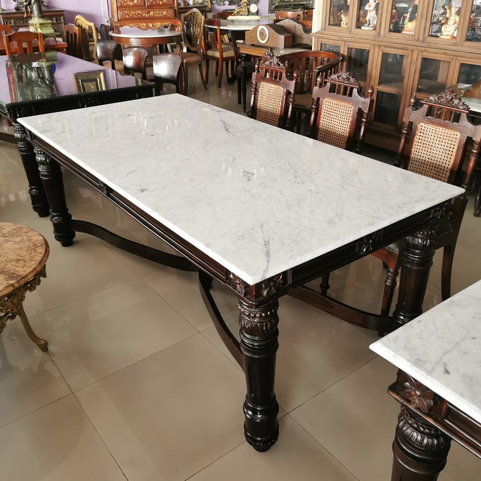 ชุดโต๊ะหินอ่อนโบราณ ยาว2เมตร นำเข้าจากต่างประเทศ งดงาม สุดคลาสสิค หายาก