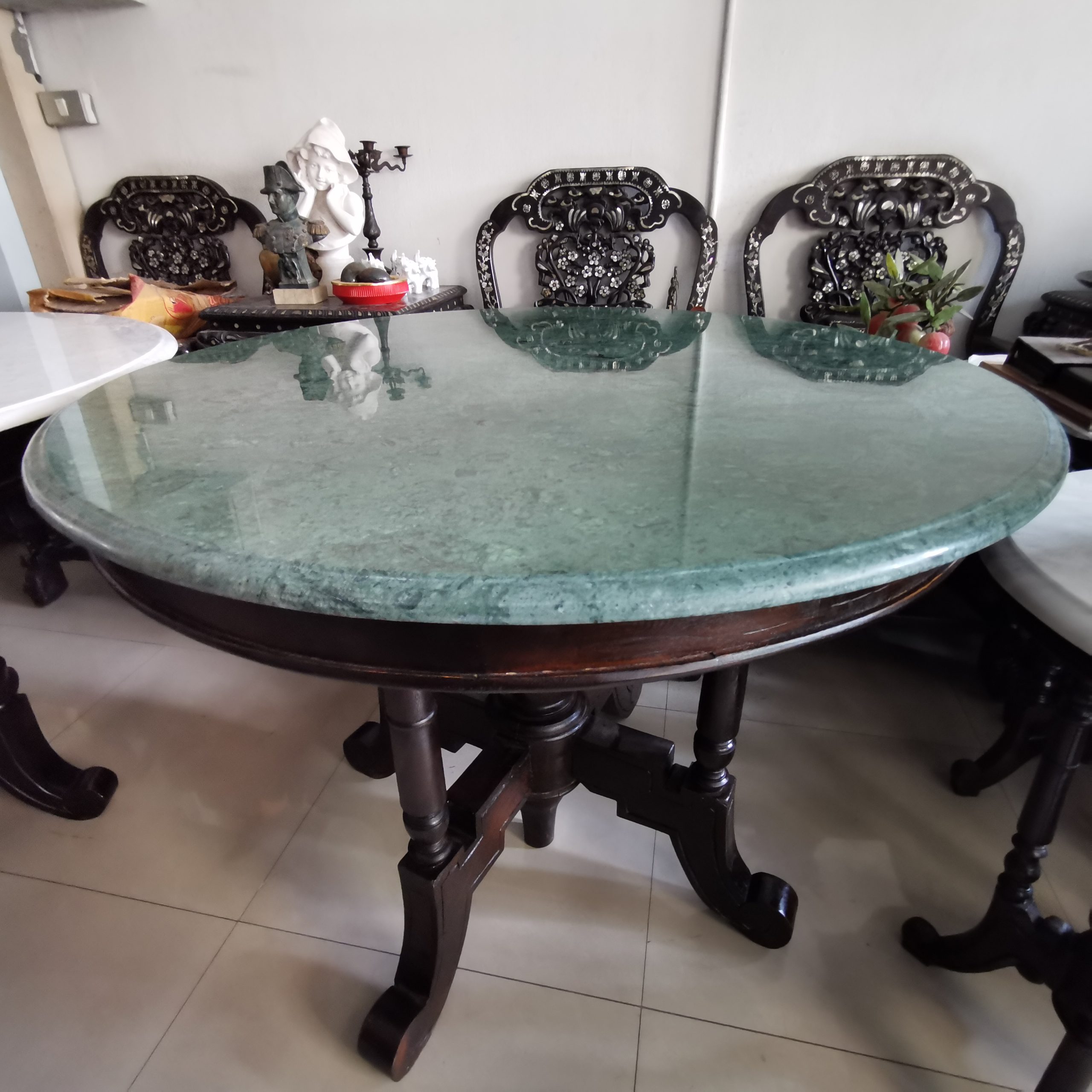 โต๊ะหินอ่อน 125cm โต๊ะหินอ่อนเขียวอิตาลี่ นำเข้าจากต่างประเทศ งดงาม สุดคลาสสิค หายาก - Image 2