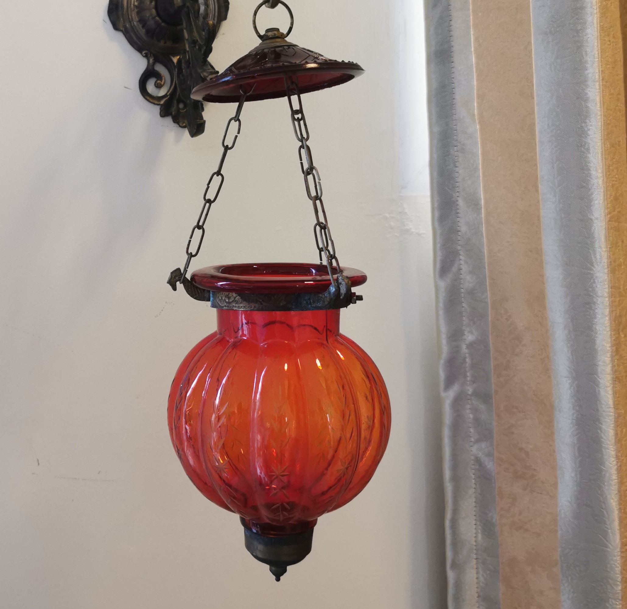 โคมไฟแก้ว ฟักทองเล็กโคมไฟติดเพดาน  ย้อนยุค คลาสสิค 👉แต่งบ้าน​ แต่งร้าน​ ให้สวยคลาสสิค - Image 4