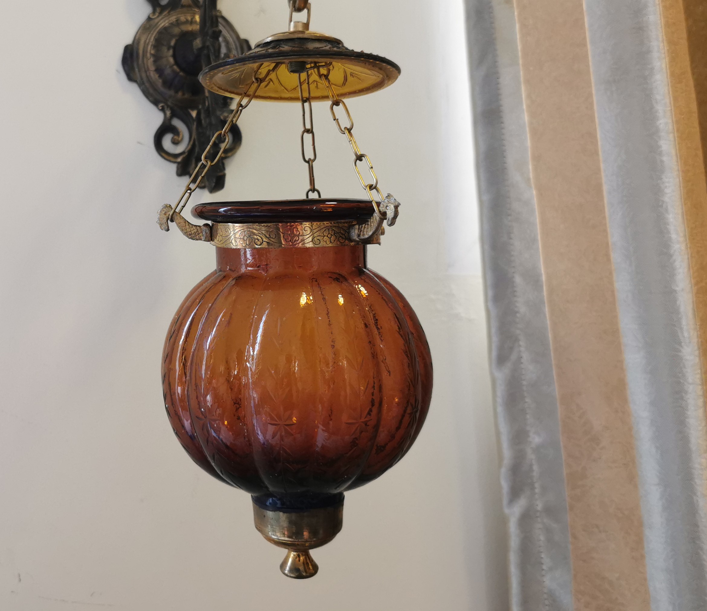 โคมไฟแก้ว ฟักทองเล็กโคมไฟติดเพดาน  ย้อนยุค คลาสสิค 👉แต่งบ้าน​ แต่งร้าน​ ให้สวยคลาสสิค - Image 5